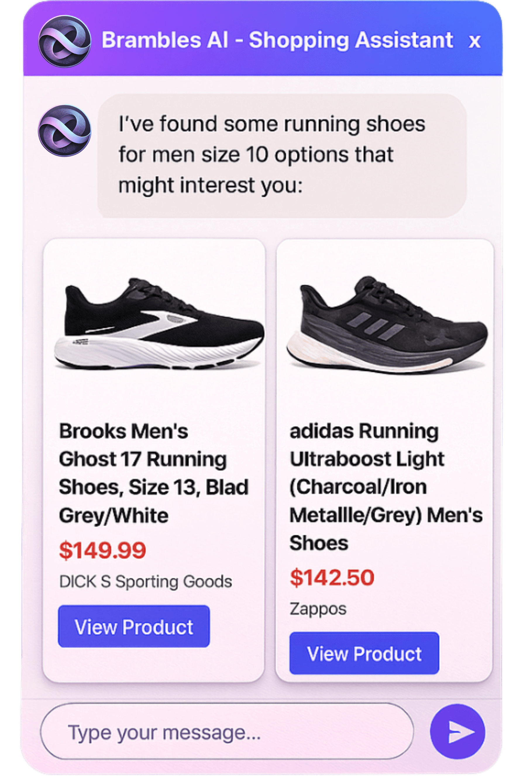 Brambles.ai assistant displaying product recommendations